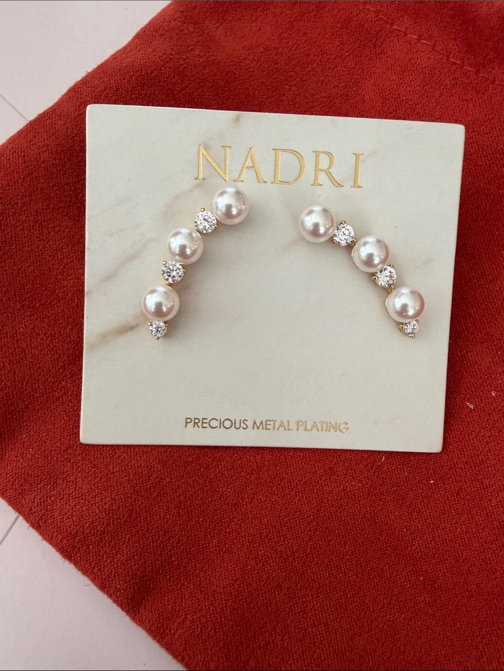 Nadri Gold Plated Pearl and Crystal Ear Climbers - White Pearls